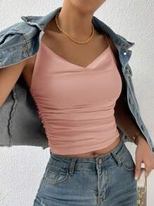 SHEIN Clasi Camiseta de tirantes plisada simple, uso diario casual - Rosa vieja - Ver 6