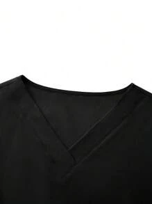 TaskEZ Solid Color Short Sleeve Top & Pants Uniform Scrub Set - Black - View 7