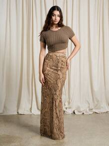 AiiRZ 时尚短袖粗针织短款上衣毛衣爱尔兰风格舒适假日派对纹理贴身休闲春季时尚幸运符 - 橄欖綠 - 查看 4