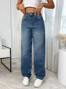 EURMUSE HIGH RISE  BALOON FIT BELT DETAIL  Y2K JEAN - 685 - Medium Wash - View 5