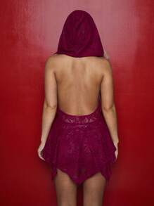 MISSGUIDED Vestido mini con capucha grande, cuello de capa de encaje y volantes, estilo bohemio