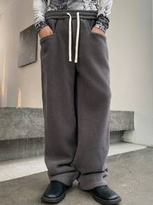 Manfinity Hypemode Pantalones grises de cintura elástica con forro de borreguillo para hombre