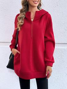 EMERY ROSE Áo nỉ trùm đầu có khóa kéo thường ngày dành cho nữ, mùa hè - Đỏ - Xem 1