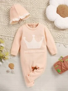 Baby Girl Cute Jacquard Knit One-Piece Romper Jumpsuit, Autumn/Winter