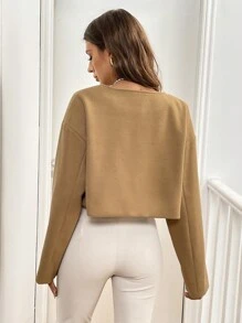 SHEIN Frenchy Women's Solid Color Front Button Long Sleeve Minimalist Cropped Top, Casual Daily Wear