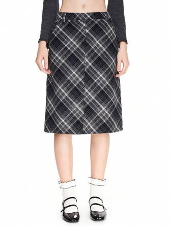 ROMWE Avant Grizelle Sweet Plaid Pattern A-Line Skirt For Women