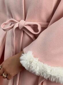 Flirla Plus Size Solid Color Patchwork Tie-Front Casual Jacket - Dusty Pink - View 6