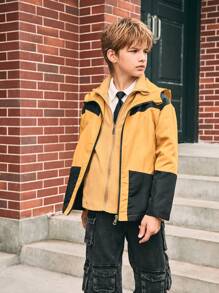 SHEIN Tween Boys Casual Colorblock 2-In-1 Hooded Jacket Autumn Fall - Yellow - View 5
