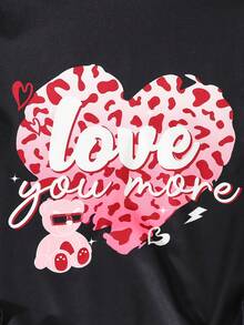 Set de 2 piezas Conjunto informal de niña preadolescente con estampado de corazones en blusa de manga larga y pantalones sueltos con estampado de leopardo para usar en casa en otoño - Multicolor - Ver 3