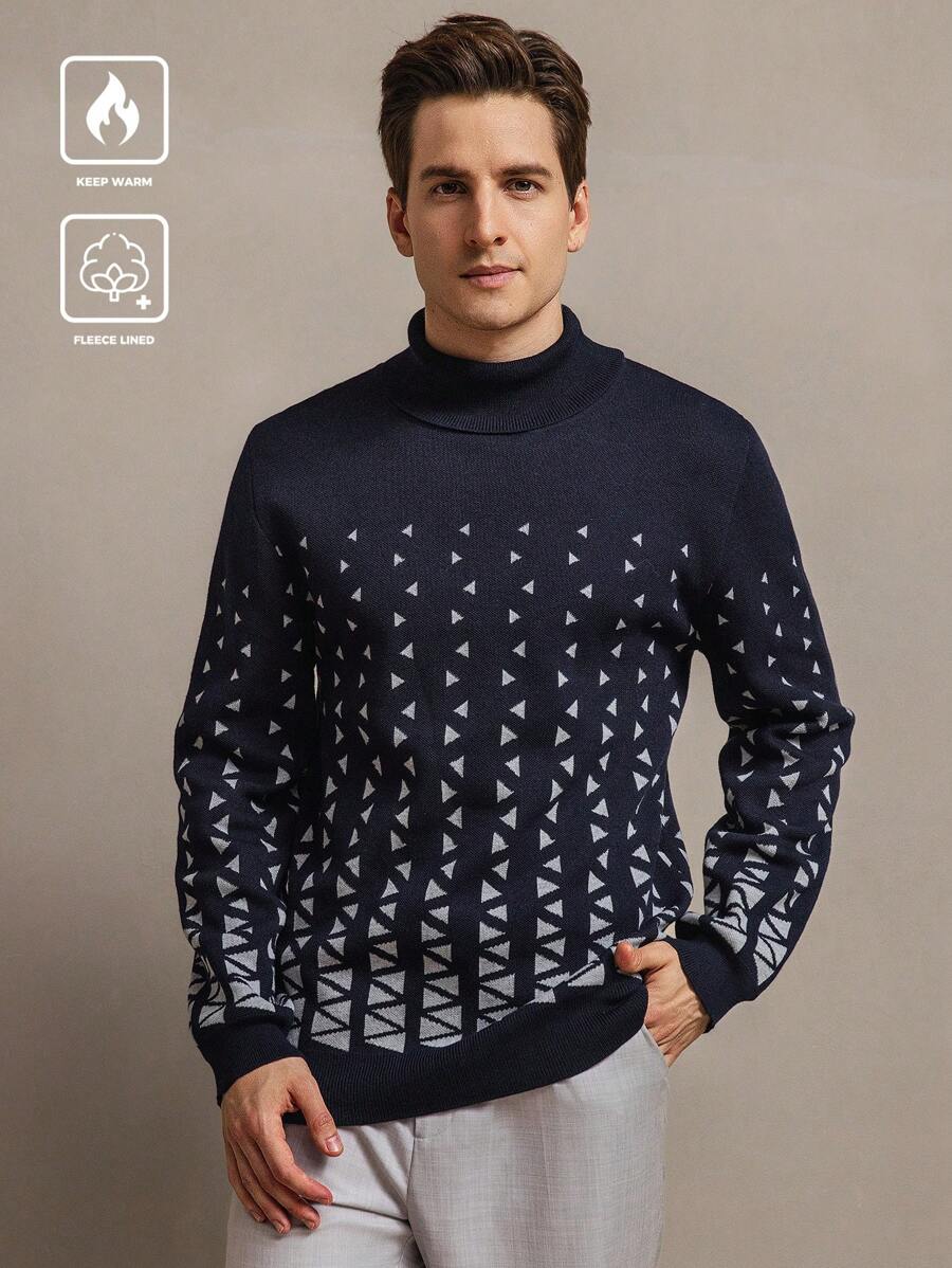 Manfinity Homme Men's Geometric Pattern Turtleneck Long Sleeve Sweater