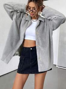 Aveloria Affinna Chaqueta cortavientos holgada de manga larga regular con cuello esponjoso para otoño/invierno