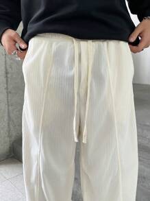 Manfinity Hypemode Solid Color Drawstring Pocket Casual Wide Leg Pants