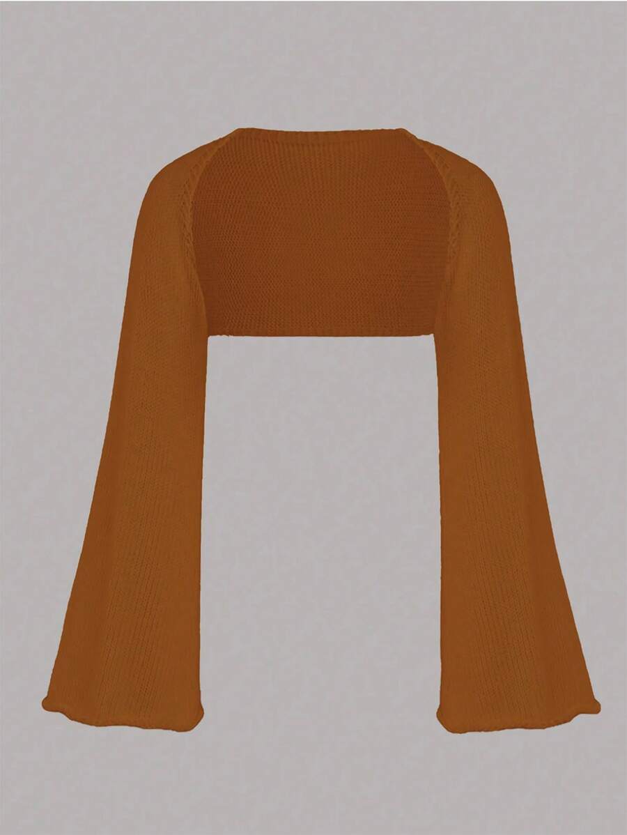 Flirla Women's Solid Color Bell-Sleeve Short Plus Size Cardigan , Bell Sleeve Top Fall Cloth For Women - Yellow - View 1