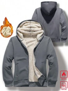 Manfinity Homme Men's Solid Color Long Sleeve Hooded Casual Fleece Sweatshirt, For Fall Winter - Grey - View 4
