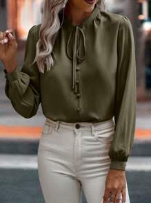 EMERY ROSE Women's Plain & Simple Daily Long Sleeve Shirt,Long Sleeve Tops Fall Cloth For Women - Army Green - View 7