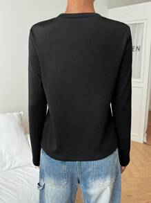 SHEIN EZwear Top casual de manga larga de cuello redondo de unicolor simple