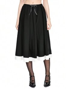 ROMWE Kawaii Gonna Stile Plaid Plissettata Con Fiocco In Nastro 2 In 1 Per Il Ritorno A Scuola Per Donne