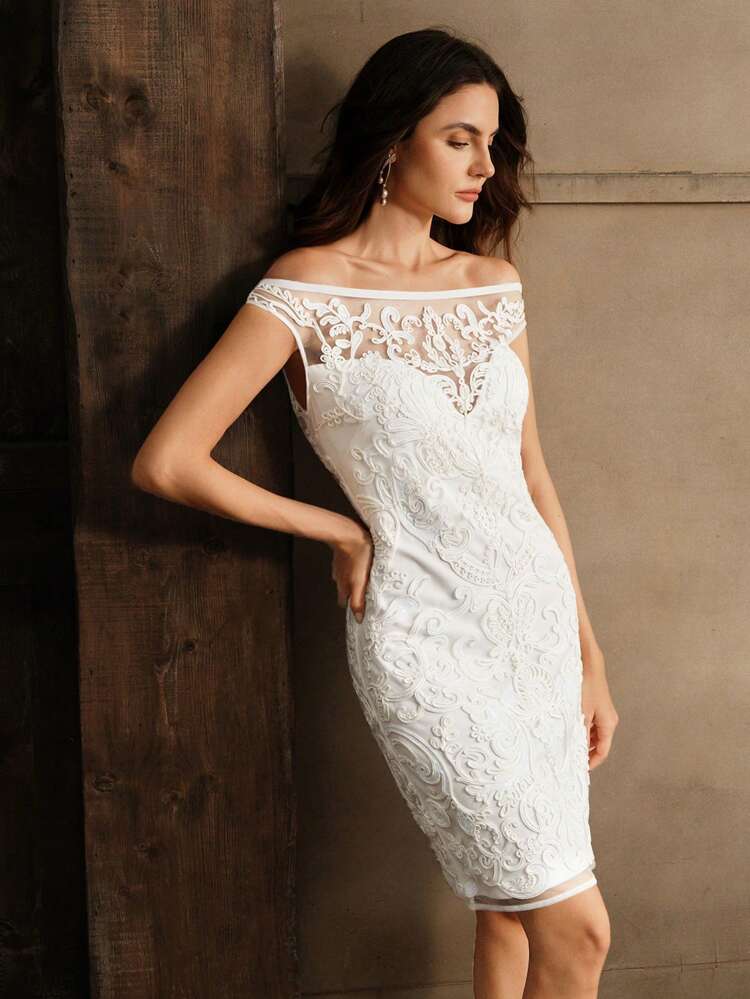 レディース オフショルダー 刺繍 パーティードレス、カジュアルデイリーウェア