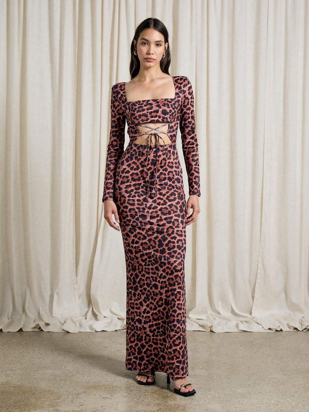 fitted leopard dress Late Hour Plunge Mini daring touch Animal Warehouse Leopard Structured Satin