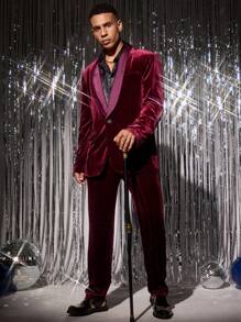 Manfinity VCAY 2pcs Men's Casual Velvet Loose Fit Suit Set - Long Sleeve Jacket And Drawstring Waist Straight Leg Pants - Multicolor - View 4