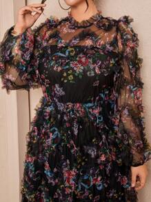 SHEIN Unity Plus Size Pleated Splice Long Sleeve Dress, Casual & Vacation Maxi Women Outfit Fall Cloth For Women - Black - View 3