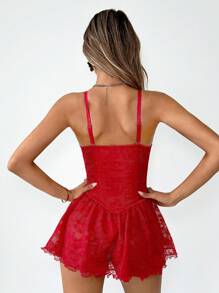SHEIN ICON Triangle Cup Lace Patchwork W-Shaped Wire Decorated Lace Hem Dress