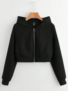 SHEIN EZwear Sudadera con capucha y cremallera de manga larga y corta talla grande