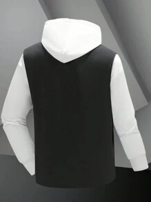 Manfinity Homme Men's Solid Color Sleeveless Front Zipper Pocket Letter Print Casual Vest - Black - View 2