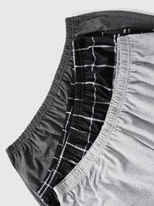 3pcs Set Men's Plaid + Solid Color Elastic Waist Lounge Pants