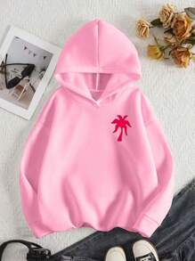 Áo nỉ dài tay có mũ in chữ cho bé gái tuổi teen - Hồng - Xem 2