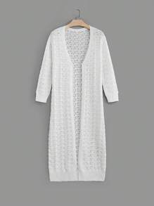 SHEIN LUNE Women Solid Color Hollow Out Long Sleeve Casual Long Cardigan Sweater, Spring And Autumn Fall Cloth For Women - White - View 1