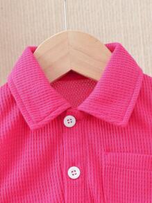 2 件套女婴休闲 Polo 衫背心和心形印花喇叭洗水裤套装 - 玫紅色 - 查看 3