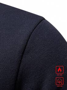 Manfinity Homme 男士纯色立领长袖休闲毛衣，秋冬 - 藏蓝色 - 查看 3