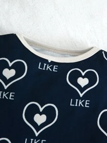 2pcs Baby Girl Simple Heart Print Long Sleeve Bodysuit And Leggings Pajama Set - Black - View 3