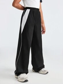 SHEIN Girls Solid Color Patchwork Pocket Minimalist Casual Long Pants, New Arrival Fashion Tween Girl Leisure Pants