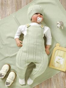 Sage Green Autumn Cute Family Matching Infant Jumpsuit,Soft Comfy One-Piece Design,Includes Hat,Baby Blanket,Stroller Blanket 3-Piece Set For Babies - Green - View 4