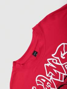 ROMWE MEN Street Life Men's Batwing Sleeve Printed Short Sleeve T-Shirt, Suitable For Spring And Summer, Halloween - Red - View 4