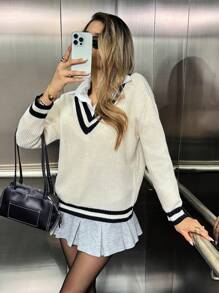 Chiquease Nuevo suéter blanco holgado y informal de estilo universitario para mujer - Multicolor - Ver 3