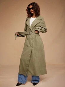 Forever 21 Autumn Winter New Turn-Down Collar Waist-Cinched Oversized Loose Long Trench Coat