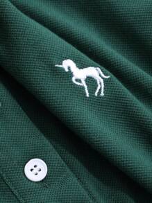 DAZY 女士夏季马匹印花短袖 Polo 领休闲 T 恤 复活节 - 墨綠色 - 查看 9