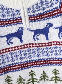SHEIN Young Boy Winter Classic Jacquard Knitted Long Sleeve Sweater - White - View 6