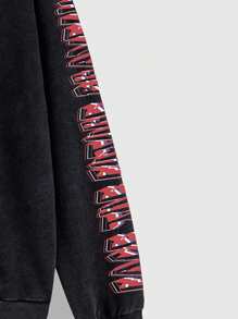 ROMWE MEN Street Life Men's Casual Snowflake, Letter And Cartoon Print Hooded Sweatshirt