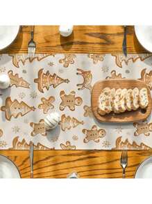 1pc Christmas Holiday Table Runner - Woven Polyester 100%, Cute Gingerbread & Christmas Tree Design, Rectangular Kitchen Dining Table Decor, Party Tabletop Decoration, Home Room Decor Table Runner For Festive Meals - Multicolor - View 3