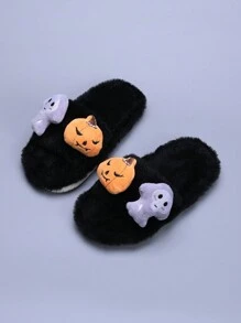 1pc Kids Halloween/Christmas Plush Slippers, Girls Cute Cartoon Warm Indoor Non-Slip Home Slipper