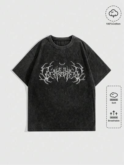 Goth Camiseta de hombro caído con fuente gótica, estilo escolar, Halloween, años 2000