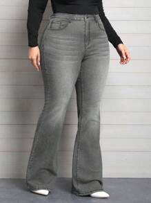 EMERY ROSE Plus Size Flared Flare Stretch Jeans för kvinnor - Grå - Visa 3