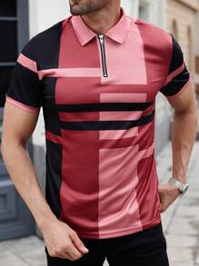Manfinity Sport Corelite 男友风男士运动条纹拼布修身 Polo 衫 - 彩色 - 查看 6