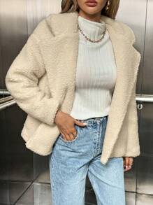 Chiquease 女士冬季毛绒领开衫外套 - 白色 - 查看 6