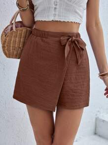 SHEIN Frenchy Summer Bow Decorated Comfy Shorts Casual Women Bottoms