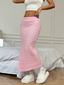 Flirla Solid Color, Simple, Niche Design, Split Hem, Casual Skirt - Pink - View 4